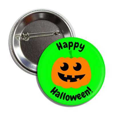 happy halloween jack o lantern green button
