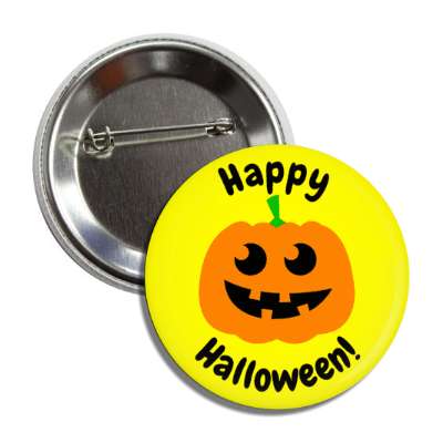 happy halloween jack o lantern yellow button