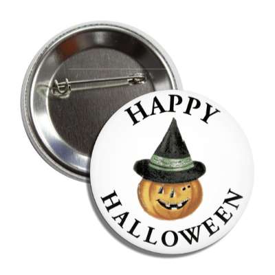 happy halloween pumpkin witch hat vintage button