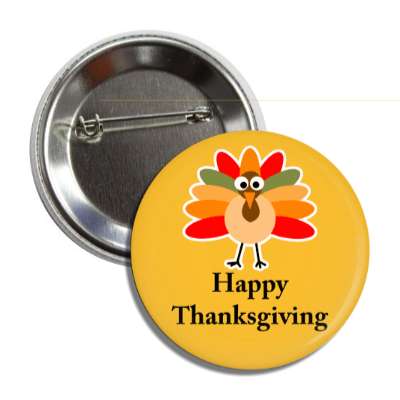 happy thanksgiving cute cartoon turkey orange button