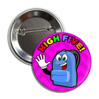 high five smile face backpack button