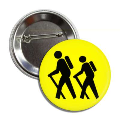 hikers walking symbol yellow button