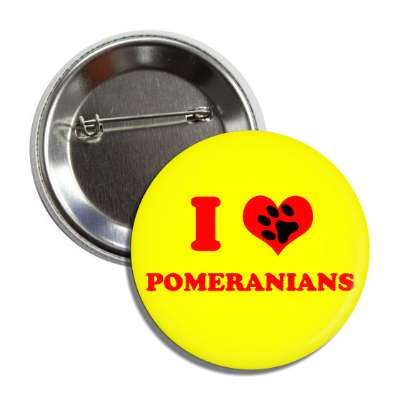 i heart pomeranians red heart paw print button