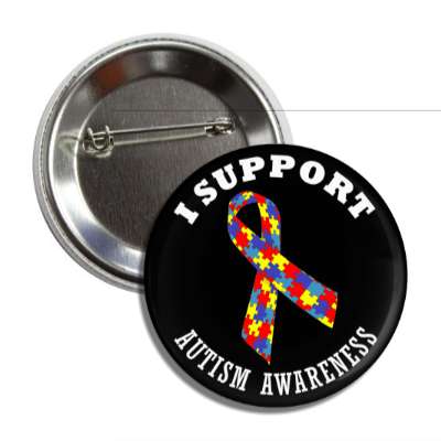 i support autism puzzle awareness ribbon button