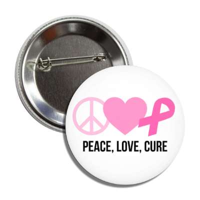 peace love cure pink ribbon symbols white button
