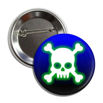 skull crossbones green shadow blue button