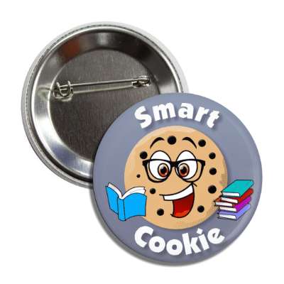 smart cookie smiley glasses colorful book stacks button
