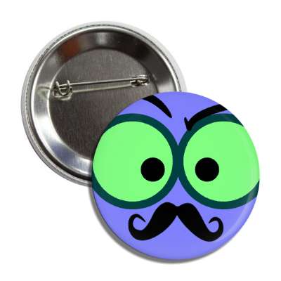 smile face curly mustache green eyes blue button