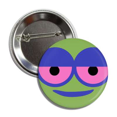 smile face eyelids half way open green blue button