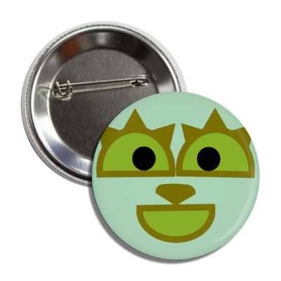 smile face green open mouth eyelashes cartoon animal button