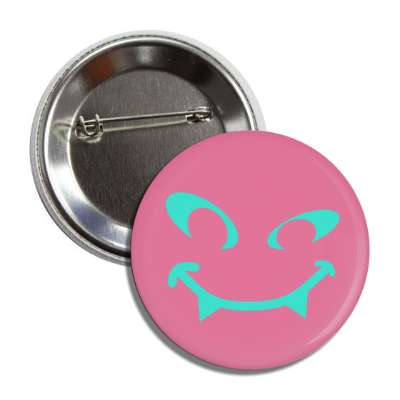 smile face pink aqua fangs smirk button