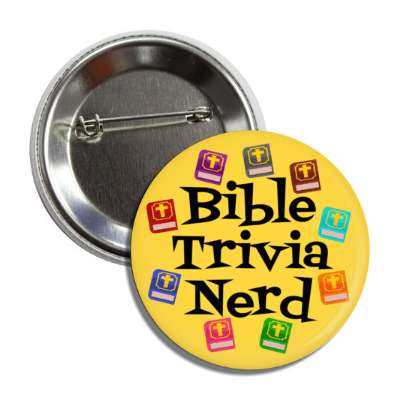 bible trivia nerd orange multicolor bibles button