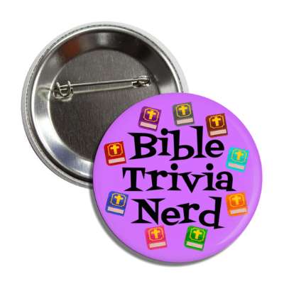 bible trivia nerd purple multicolor bibles button