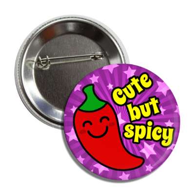 chili pepper smiling cute but spicy star burst purple button