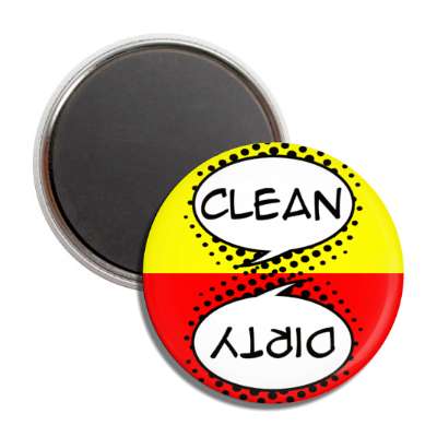 clean dirty dishwasher cartoon bubbles yellow red button