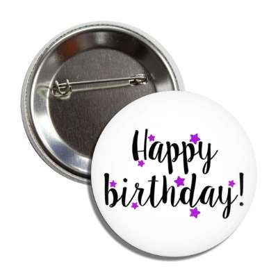 cursive happy birthday purple soft stars classy casual party button