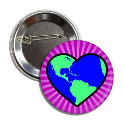 earth planet heart rays purple button