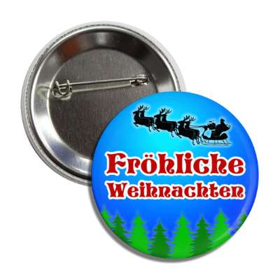 frohliche weihnachten german merry christmas santa reindeer forest button