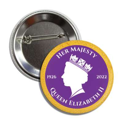 golden her majesty 1926 to 2022 queen elizabeth ii silhouette memorial purple circle button
