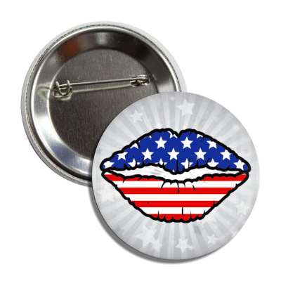 grey red white blue kissing lips us flag stars stripes button