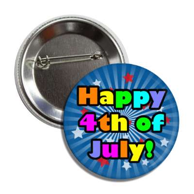 happy 4th of july colorful blue burst stars rays button