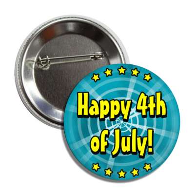 happy 4th of july stars aqua rays burst button