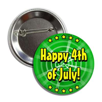 happy 4th of july stars green rays burst button