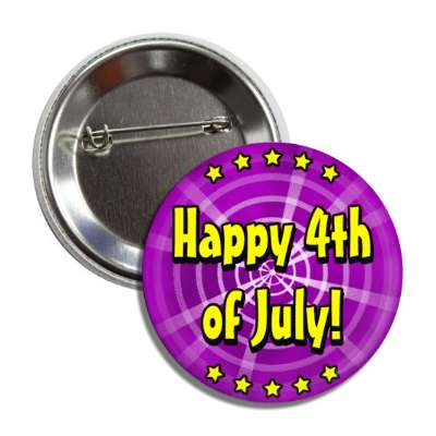 happy 4th of july stars purple rays burst button