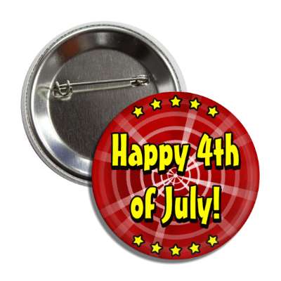 happy 4th of july stars red rays burst button