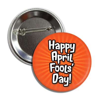 happy april fools day orange red rays button