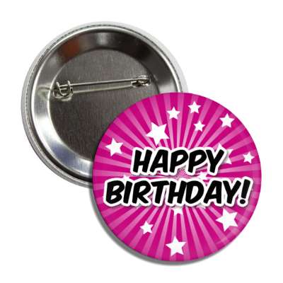 happy birthday raspberry star burst rays button