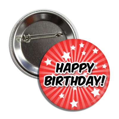 happy birthday red star burst rays button