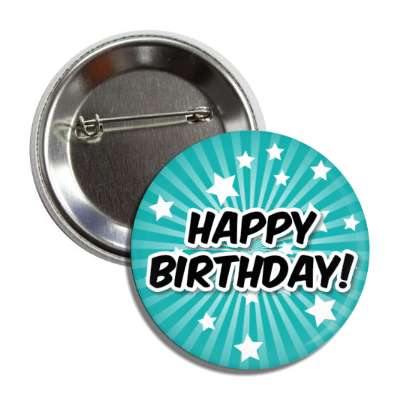 happy birthday teal star burst rays button