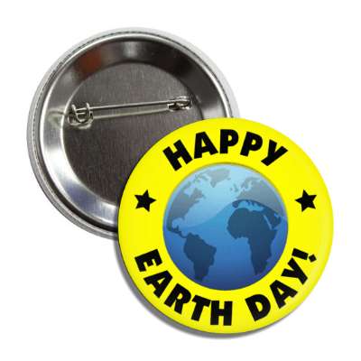 happy earth day globe yellow button