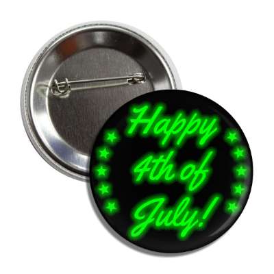 happy fourth of july cursive green color shadow stars button