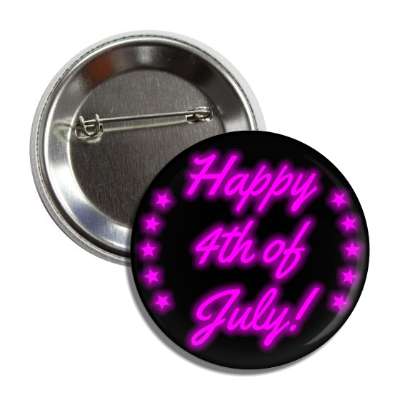 happy fourth of july cursive purple color shadow stars button