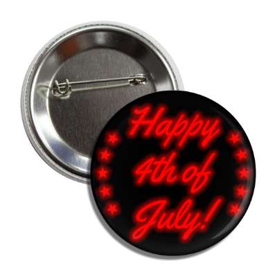 happy fourth of july cursive red color shadow stars button