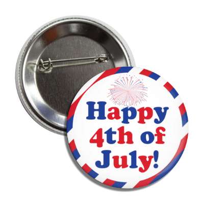 happy fourth of july fireworks diagonal stripes red white blue button