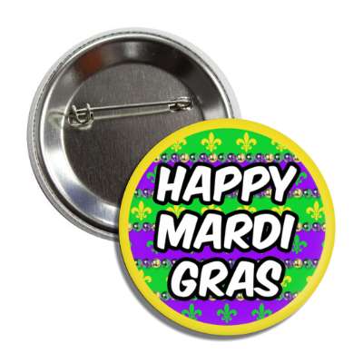 happy mardi gras beads gold border button