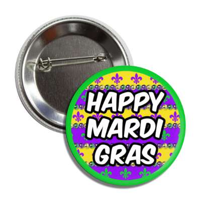 happy mardi gras beads green border button