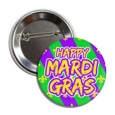 happy mardi gras gold diagonal fleur de lis button