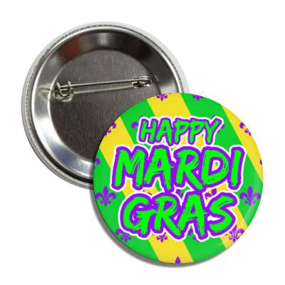 happy mardi gras green diagonal fleur de lis button