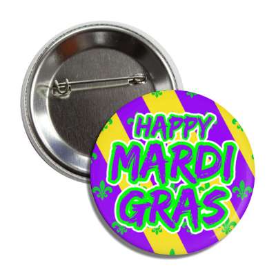 happy mardi gras purple diagonal fleur de lis button