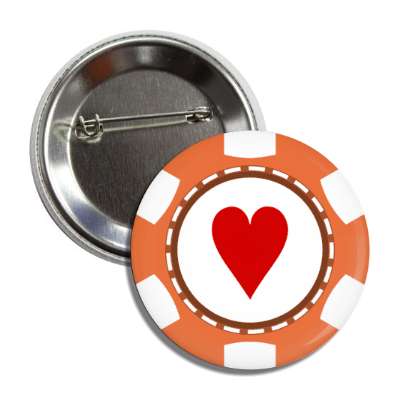 heart card suit poker chip orange button
