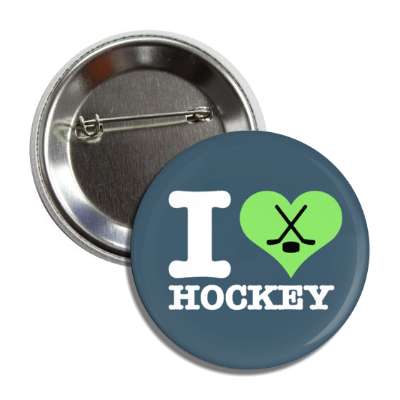 i heart hockey crossed sticks puck button