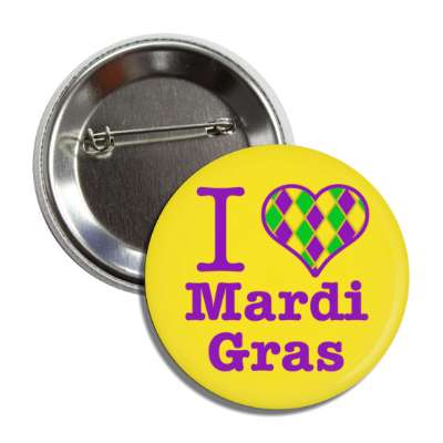 i heart mardi gras gold button