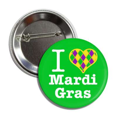 i heart mardi gras green button