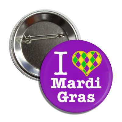 i heart mardi gras purple button