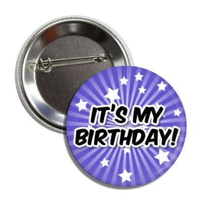 its my birthday deep blue star burst rays button