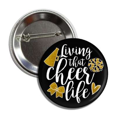 living that cheer life pom pom bullhorn heart ribbon black button